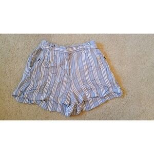 Angie Blue White Striped Rayon Shorts Womens Small Elastic Waist Cuffed Hem